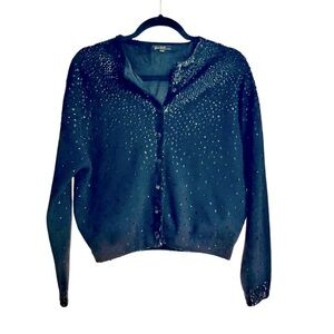 Vintage Womens Anne-Scott Black Beaded Boho Cardigan Sweater Glam Wear Size M